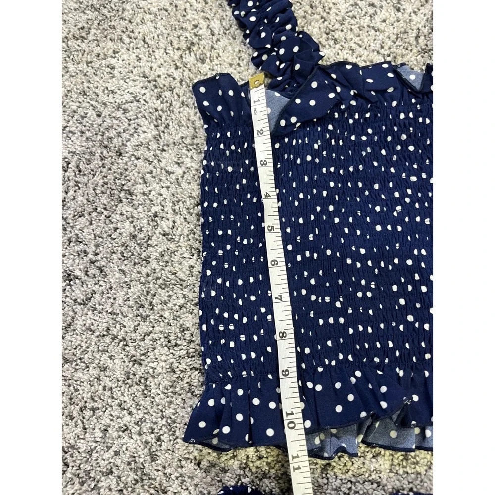 SHEIN Womens Navy Blue Polka Dot Two Piece Set Smocked Crop Top Maxi Skirt Small